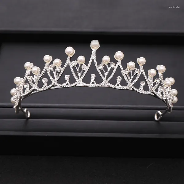 Pinzas para el cabello de moda, Tiara de perlas de cristal de Color plateado, tocado de princesa, corona para fiesta, regalo de cumpleaños, tocado nupcial, accesorios de boda