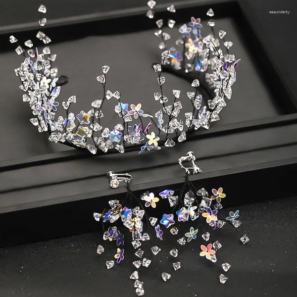 Pinzas para el cabello, diademas de cristal con estrellas de moda, Tiara de boda y coronas con pendientes, diademas de alambre negro, accesorios nupciales