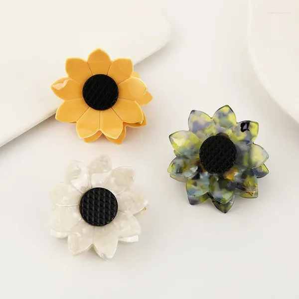 Pinces à cheveux tendance en forme de tournesol, taille 6.4cm, jaune irisé, blanc, acétate, dents en métal, pince à griffes, vente en gros Dorp