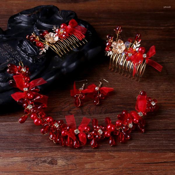 Pinces à cheveux TUANMING bijoux à la mode à la main ensembles de perles rouges charme peigne bandeaux pour femmes accessoires de fil en gros
