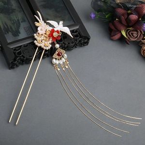 Haarclips U -gevormde sticks Forks Vintage Chinese stijl Haarspelden Flower Headpieces Pearl Hairclips Lange Tassel -sieraden voor vrouwen