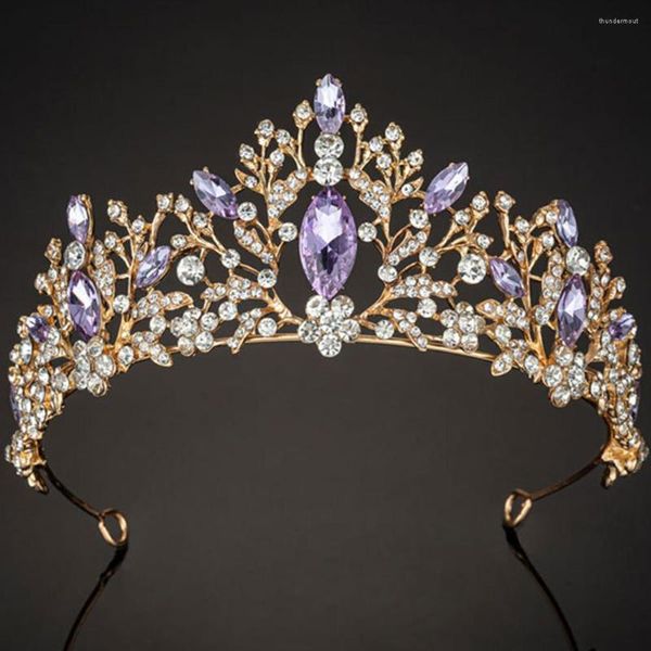 Pinces à cheveux UODCM luxe couronne Vintage diadèmes de mariée violet rose strass Baroque mariée cristal bandeau accessoires de mariage