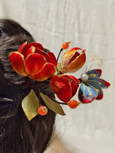 Clips de cheveux Velvet Flower Cloiison Péony Hairpin Style chinois Ming Han Clothing Accessoires Handmade Silk Updo Pin