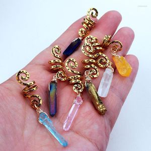 Pinces à cheveux Viking spirale tressé bijoux irrégulière Quartz baguette pierre naturelle gland coloré cristal accessoires pour femmes Femme