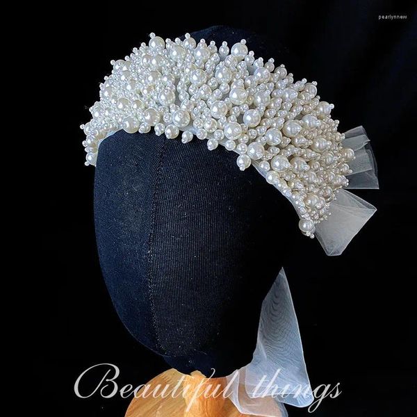 Pinces à cheveux Vintage perles perles voile de mariée couronne de mariage à la main femmes casque accessoires Tocados Para El Pelo