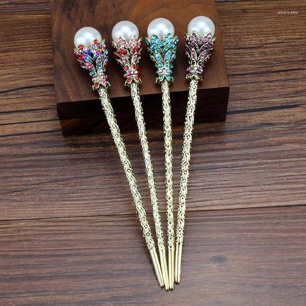 Pinzas para el cabello para mujer, accesorios chinos Vintage, tenedor de perlas de cristal de lujo, colorido, rosa, palillos, horquillas nupciales, boda