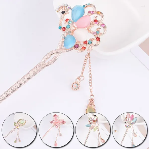 Pinces à cheveux Vintage Style chinois glands bâton cristal strass papillon baguettes épingle à cheveux bijoux de fête de mariage chapeaux