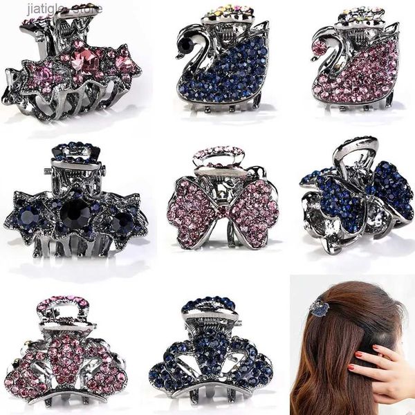 Pinces à cheveux Pinces à cheveux à griffes vintage Petites griffes de cheveux en métal Pinces Pinces à strass en cristal Accessoires de cheveux pour fille et femme Y240329