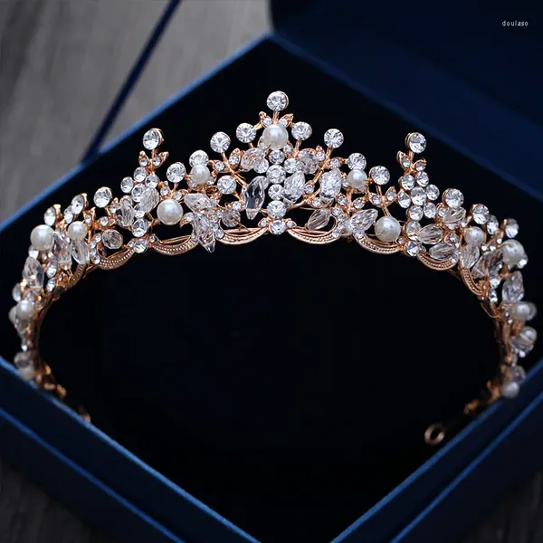 Clips de cheveux Vintage Crystal Princess Tiaras Heads Bridal Piedal Femmes Pageant Diadem Crowns Couronnes Accessoires de mariage Bandin
