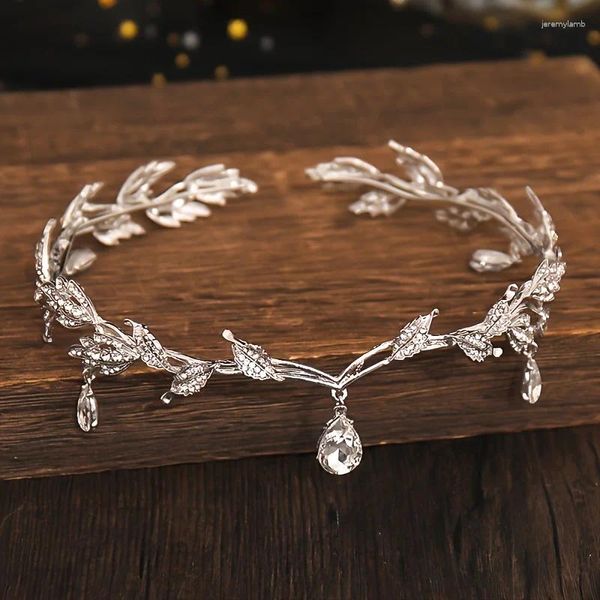 Coix de cheveux Vintage Crystal Rinestone Waterdrop Leaf Tiara Crown Bandband Accessoires de mariage Frontlet Brides Brides Brides Bridal Bijoux