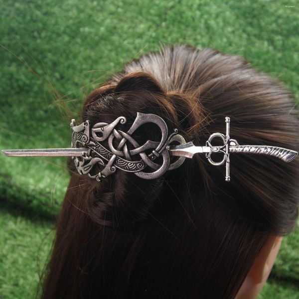 Pinces à cheveux Vintage Dragon Clip épée hache épingle à cheveux lune bâton femmes ornement cadeau