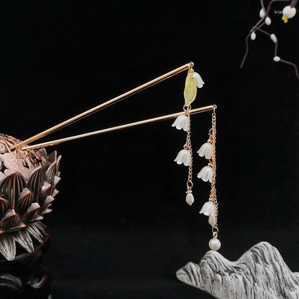 Horquillas para el pelo Vintage Hanfu Cheongsam, horquillas con campana, estilo orquídea, campanas, tocados de perlas, accesorios antiguos para mujer
