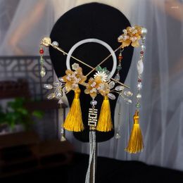 Pinces à cheveux Vintage Hanfu bâton chinois classique perle de cristal épingles à cheveux fleurs avec gland chapeaux accessoires de mariage