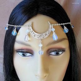 Pinces à cheveux Vintage, chaîne de tête de lune creuse pour femmes, Style gothique, goutte d'eau, pierre opale, accessoires d'ornement, bijoux gothiques VGH036