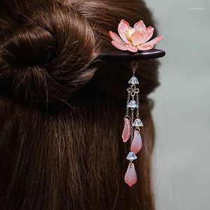 Pinces à cheveux Vintage, bâton de Lotus, baguettes en bois d'ébène naturel, épingle artisanale à fleurs ethniques, épingles à cheveux pour femmes, accessoire de bijoux