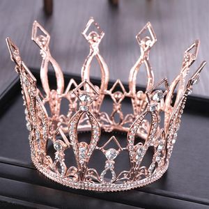 Haarclips Vintage Rose Gold Round Crystal Wedding Tiara Queen Crown voor bruids kopstuk Diadeem prom Hair sieraden219z
