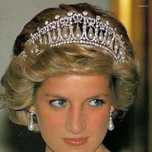 Pinzas para el cabello Vintage Color plata reina princesa Diana corona cristal y diadema de perlas para accesorios nupciales diadema Tiara de novia