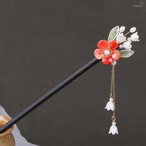 Pinces à cheveux Vintage bâton baguettes pour femmes chinois Hanfu en bois épingle à cheveux fourchettes rétro gland fermoir à fleurs chapeaux bijoux