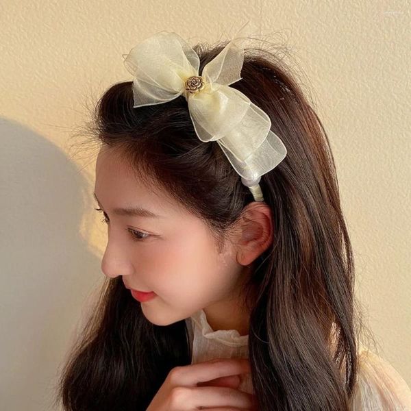 Pinzas para el cabello Vintage banda de verano princesa flor dulce mujer diadema de malla perla estilo coreano aro diadema con lazo