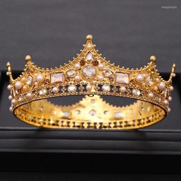 Haarclips Vintage Wedding Crown Tiara Crystal Pearl Round Tiaras Barokke bruidsaccessoires Sieraden Gift