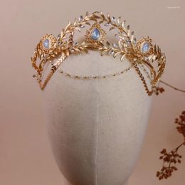 Pinces à cheveux Vintage couronne de mariage pour femmes, bandeau de bal de couleur or, feuille de mariée, diadème frontal, accessoires de pièce de mariée