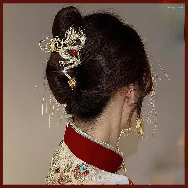 Pinzas para el cabello WANZHI 2024, accesorios del año del dragón chino para mujer y niña, Pin de Metal con diamantes de imitación, joyería de moda
