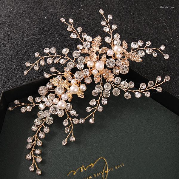 Pinces à cheveux accessoires de mariage peigne de mariée couleur argent strass feuille bijoux perle mariée ornements casque