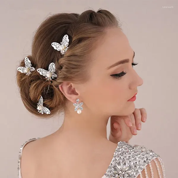 Pinces à cheveux, accessoires de mariage, bijoux en perles, breloque pour couvre-chef, épingle à cheveux papillon plaquée argent, bâtons pour mariée F1608