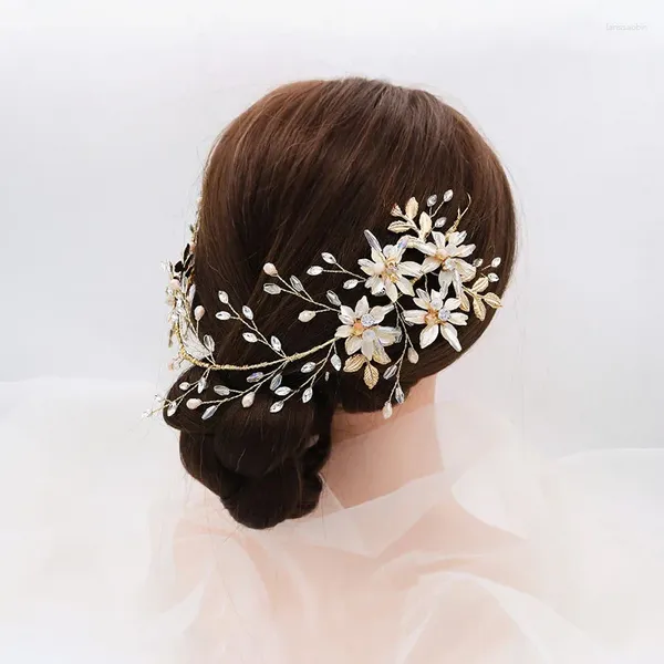 Pinzas para el cabello, accesorios para novia de boda, rama de cristal de alta gama, diadema hecha a mano con flores, vestido de cena con peinado NA