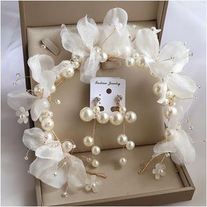 Pinzas para el pelo boda novia tocado bandas inmortales con cuentas flor niñas ornamento perla pendiente accesorios conjunto Clip