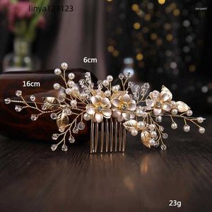 Haarspeldjes Bruiloft Kam Kant Haarspeld Gouden Bloemen Kristal Vork Mode Parel Tiara Hoofdtooi Bruidskroon Sieraden