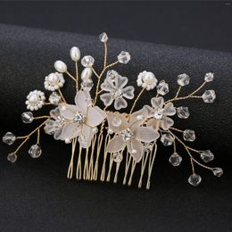 Haarspangen Hochzeit Kämme Zubehör Weiße Blume Haarnadeln Perlen Kopfschmuck Gold/Silber Farbe Metall Kopfbedeckungen für Braut