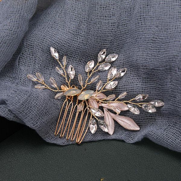 Pinces à cheveux peignes de mariage plaqué or feuille de métal épingles à cheveux et strass brillants coiffes pour mariées bijoux accessoires