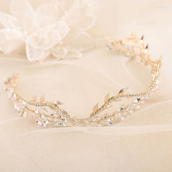 Pinzas para el pelo, corona de boda, accesorios de tiara nupcial, Color dorado claro, diadema para mujer, tocado para graduación, joyería hecha a mano