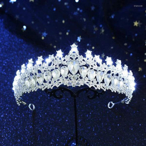 Clips de cabello Corona de boda Cristal LED LED TIARA TIARA Joyería Joya Luminosa Coronas de cumpleaños para mujeres Tocado de fiesta