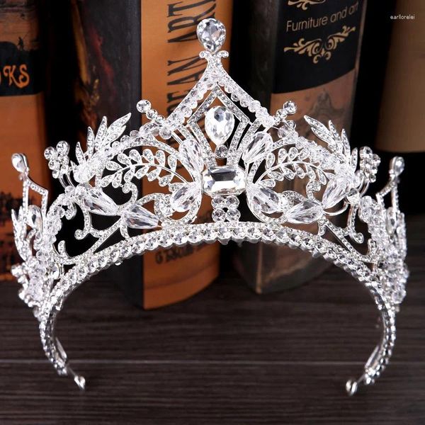 Pinces à cheveux couronne de mariage cristal strass couleur argent grand diadème de mariée diadème casque femmes bijoux de concours de beauté