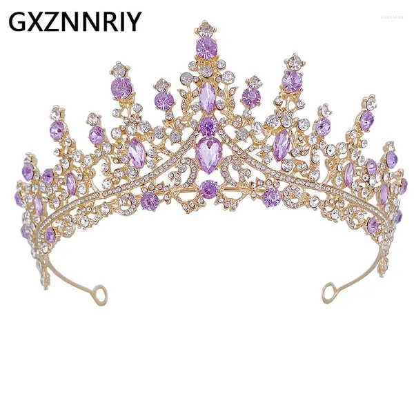 Clips de cheveux Couronne de mariage Purple Rhingestone Tiaras and Crowns For Women Accessoires Crystal Bridal Bijoux Party Bride Headpice