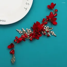 Coix de cheveux Bande de coiffure rouges fleur en perle Perle Bande de couches de mode feuille en forme de feuille de luxe accessoires de marrige de luxe