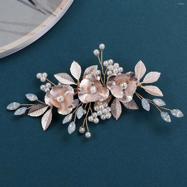 Pinces à cheveux épingles à cheveux de mariage pour mariée, accessoires en bec de canard, pinces à cheveux en perles, couleur or, couvre-chef à fleurs en métal, bijoux pour femmes et filles