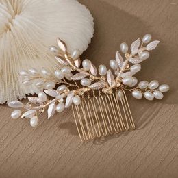 Pinces à cheveux en perles de mariage, peigne, accessoires de mariée, couvre-chef, feuilles dorées, coiffures pour femmes, bijou de décoration tendance