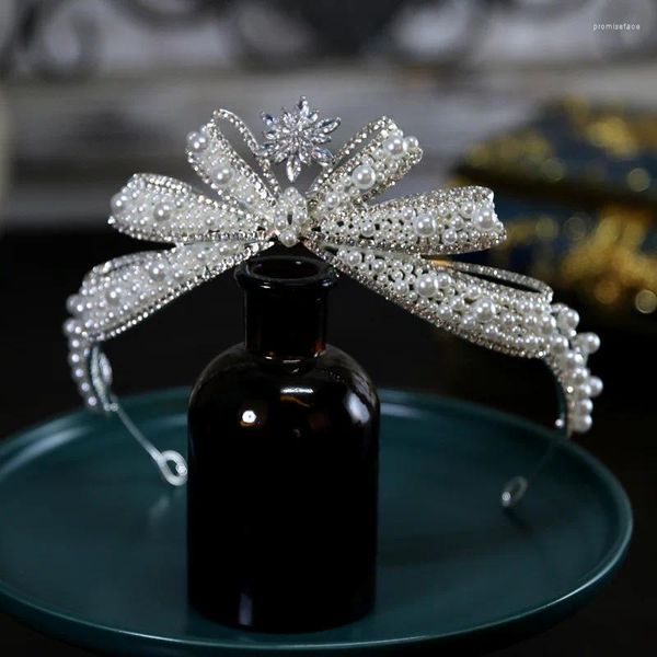 Pinces à cheveux diadème de mariage perle couronne de nœud papillon de luxe mode coréenne mariée strass diadème bandeau accessoires coiffure bijoux