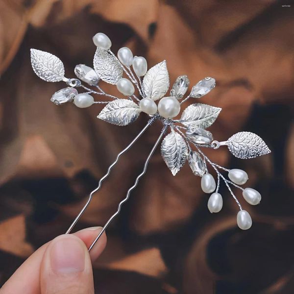 Clips de cheveux Wedding U-Shape Hair Hairpin with Pearl Floral Clip Fork For Women Fashion Bride Accessories Crystal Bridal Tiaras Headswear