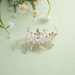 Pinces à cheveux peigne en cristal blanc, bijou floral en céramique douce, accessoires de mariage, décor à Quartz Rock pour femmes