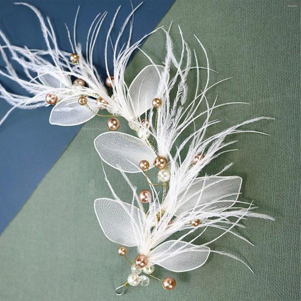 Pinces à cheveux blanc plume feuille bande Style classique mariage chapeaux épingle à cheveux pour les mariées ornements décoratifs Ly