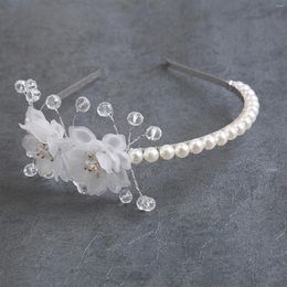 Pinces à cheveux blanc fleur bandeaux pour mariée accessoires perle cerceau femmes filles danse fête tête bijoux Super fée casque