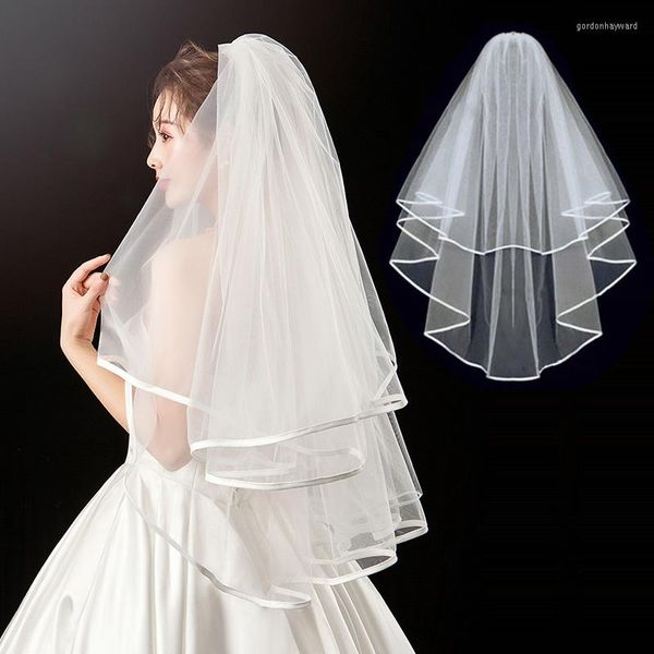 Pinces à cheveux blanc/ivoire deux couches voile de mariée avec peigne simple court reliure ruban bord Tulle fiançailles mariage robe de mariée voiles