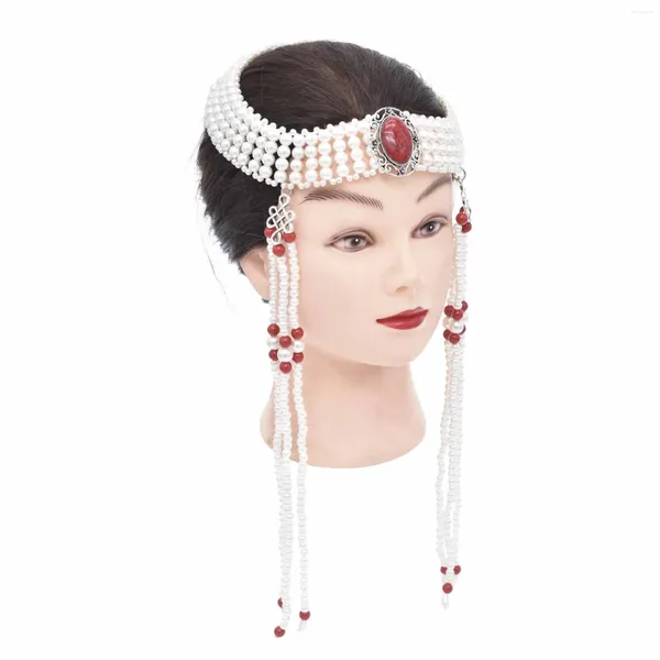 Pinzas para el pelo, cuentas acrílicas blancas y rojas, cadenas largas, sombrero, tocado étnico tibetano, accesorios de boda para novia, joyería Tribal de África ZuLu