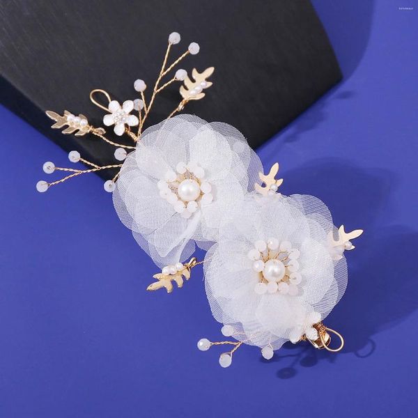 Horquillas para el pelo de seda blanca para mujer y niña, horquillas laterales con flores, tocados de perlas para boda, joyería de estilo de fiesta