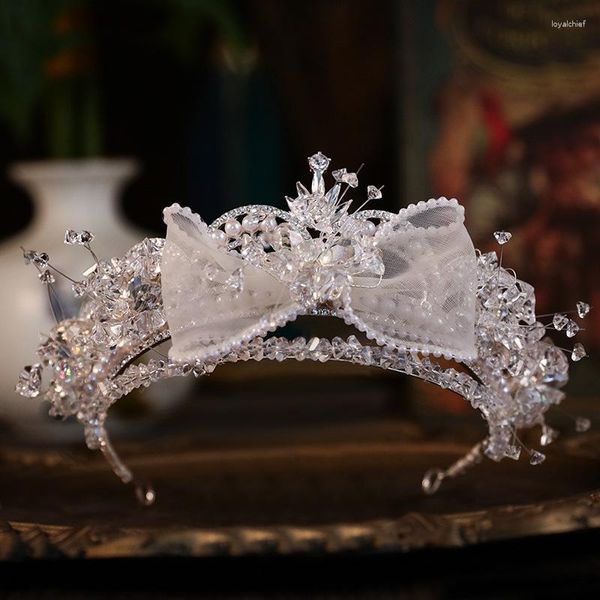 Pinzas para el cabello, Tiara de boda blanca, lazo de cristal, coronas nupciales de moda coreana de lujo, accesorios para diadema, tocado, joyería para la cabeza