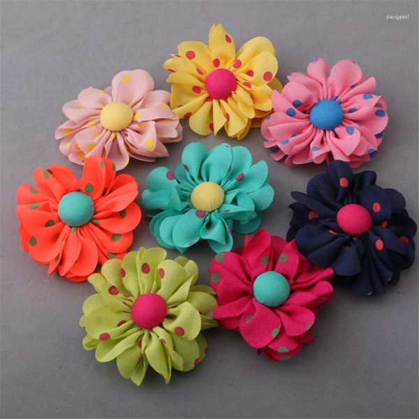 Pinces à cheveux en gros 20 pièces 50 pièces à pois fleurs en mousseline de soie avec bouton rond décoré à la main tissu ruban Floral autocollant Patch pour bricolage